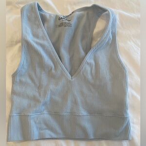 Waffle low baby blue v neck tank